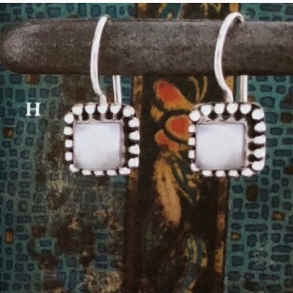 Silpada Sterling Silver and Pearl Button Frame Earrings on French Wire - Picture 7 of 8